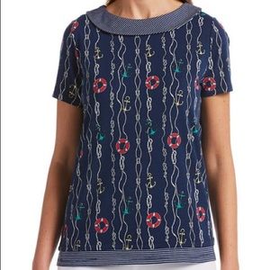 Rafaella Skipper Ropes Short Sleeve Square Tee Shirt NWT